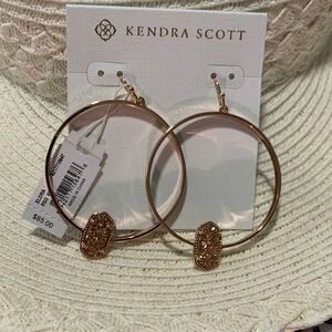Kendra Scott Rose Gold Hoop Earrings with Glitter Drusy Accent